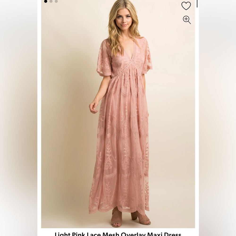 Light pink lace overlay maxi dress.
